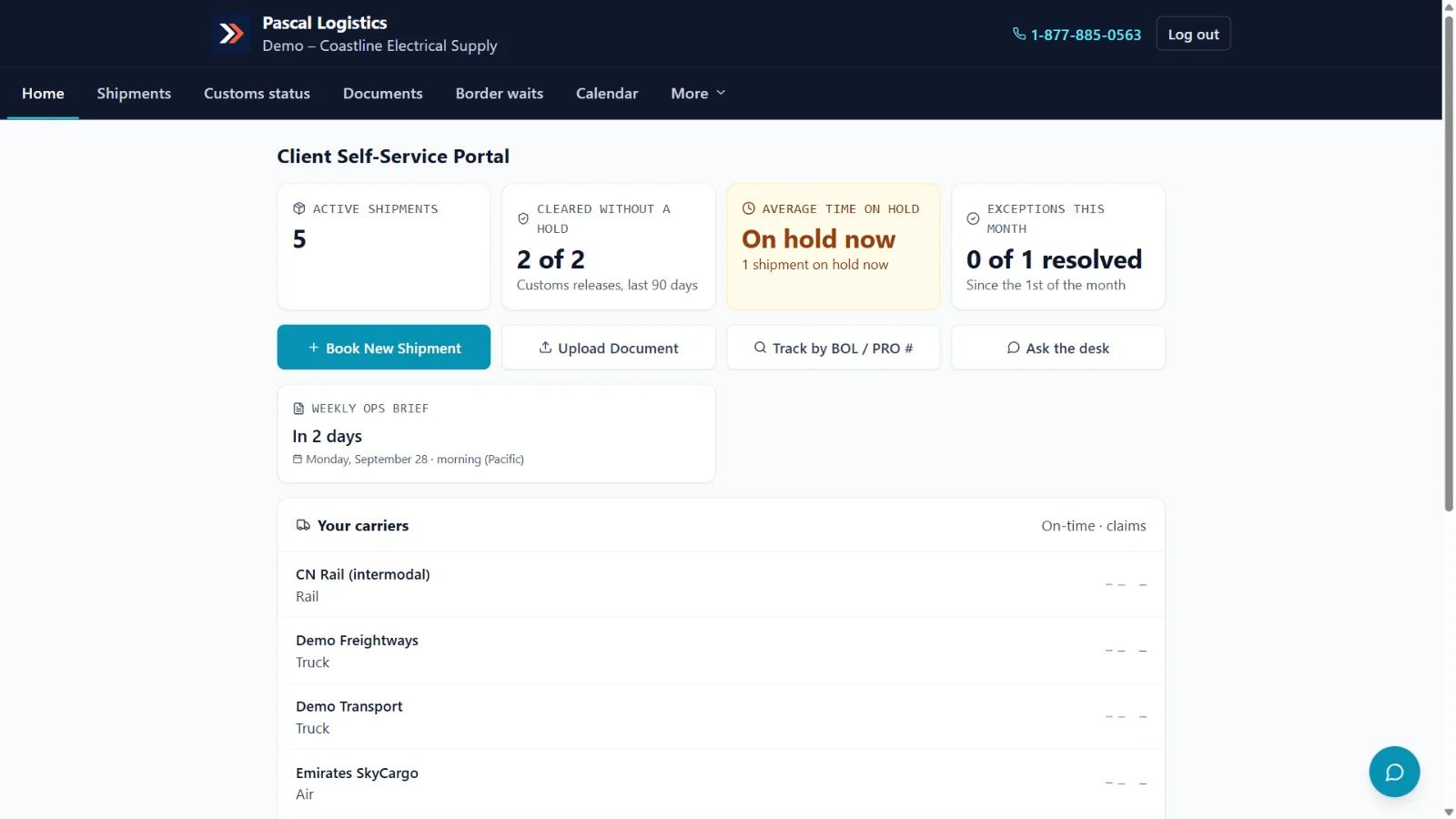 Pascal client portal: Your home screen